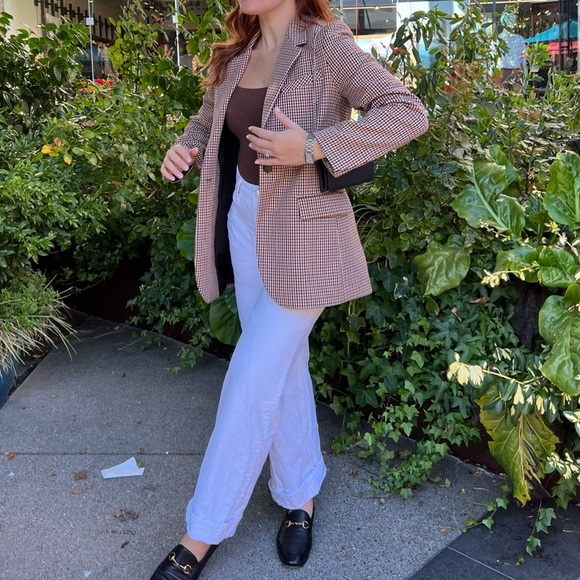 Zara Women's Tan and Black Checkered Blazer - Picture 3 of 6